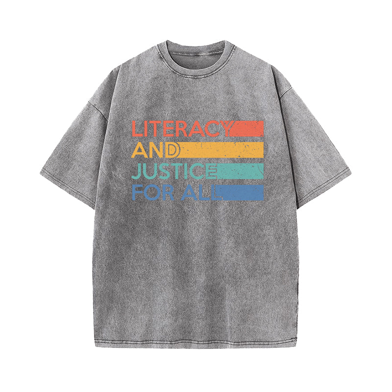 Literacy and Justice For All Washed T-Shirt
