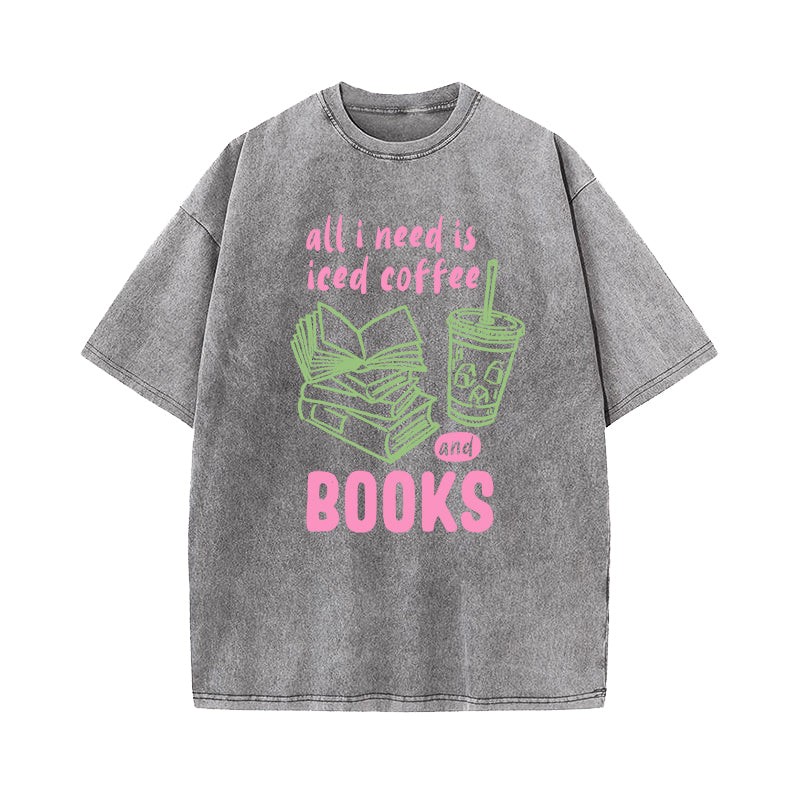Iced Coffee and Books Washed T-Shirt