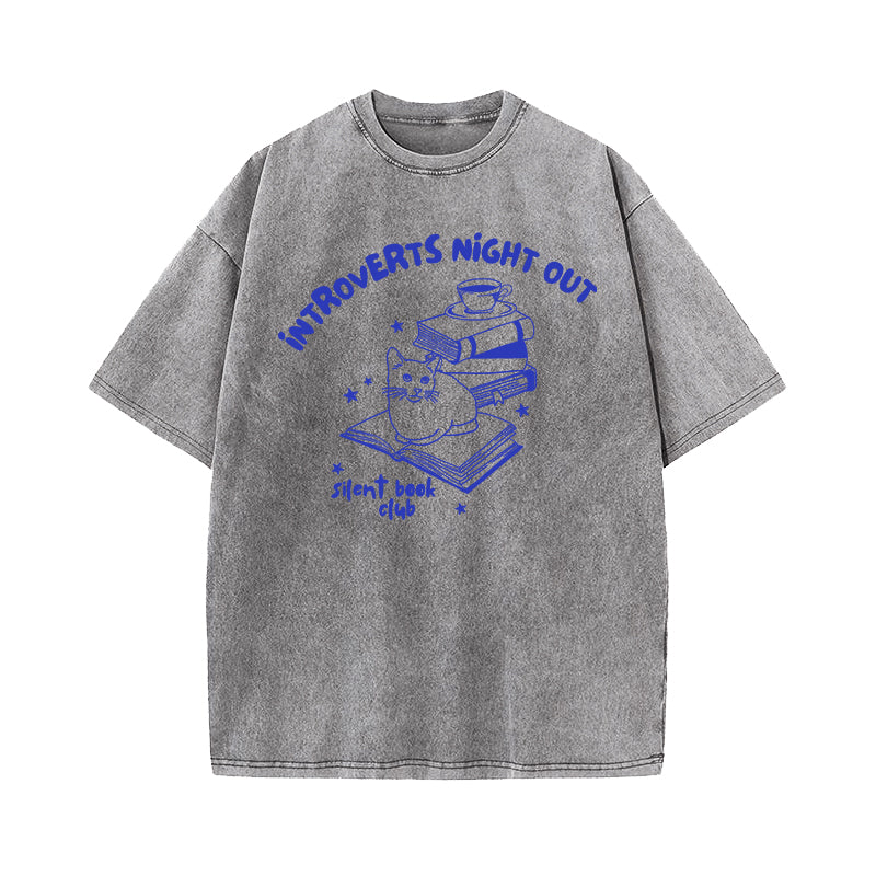 Introverts Night Out Silent Book Club Washed T-Shirt