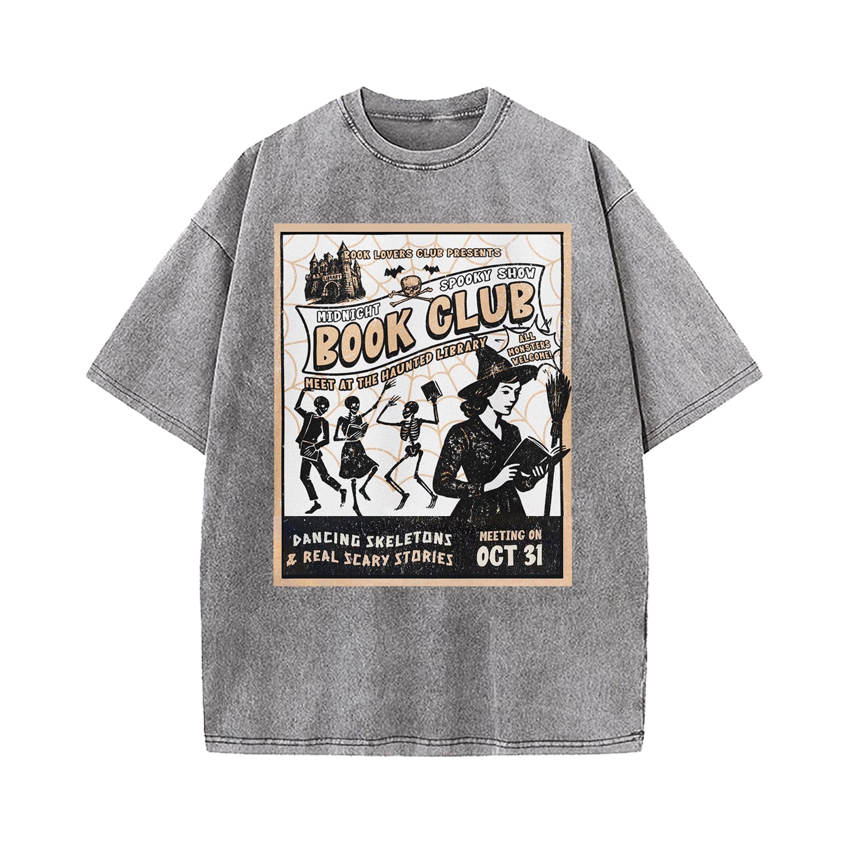 Midnight Halloween Book Club Washed T-Shirt