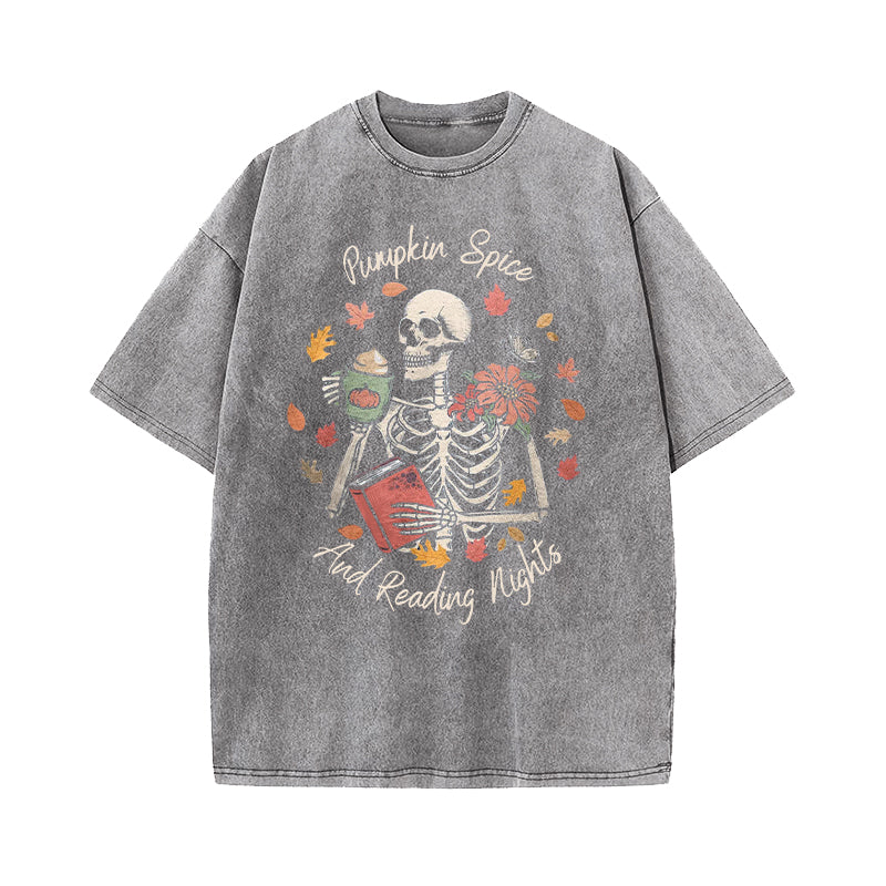 Pumpkin Spice And Reading Nights Washed T-Shirt