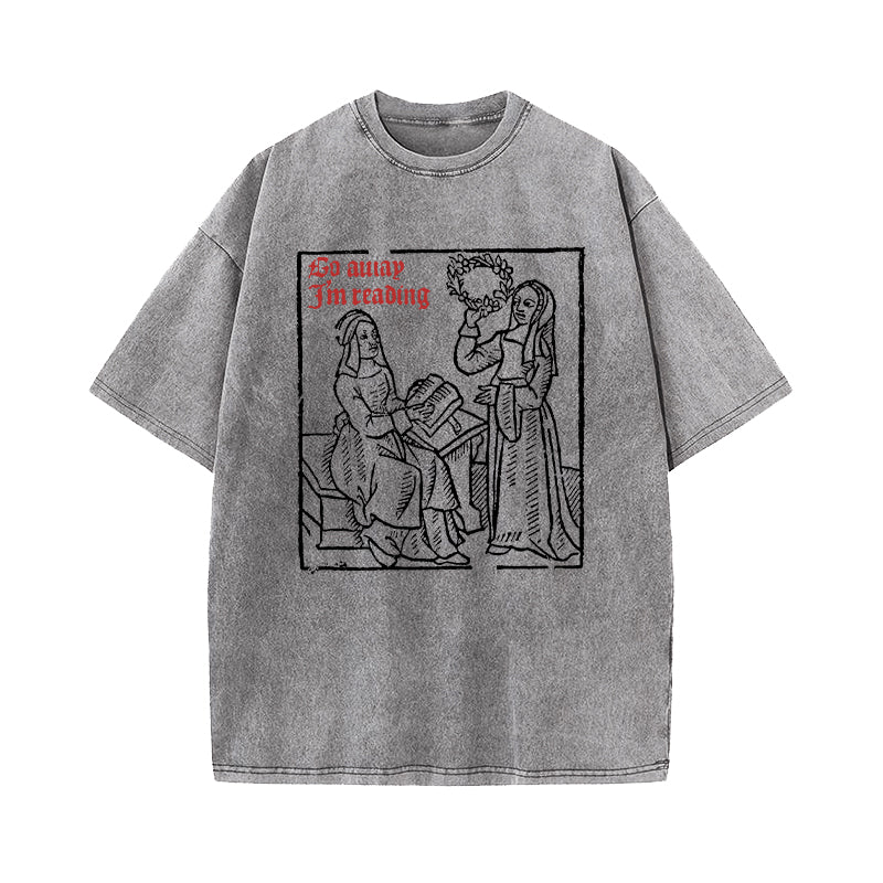 Go Away I'm Reading Woodcut Washed T-Shirt