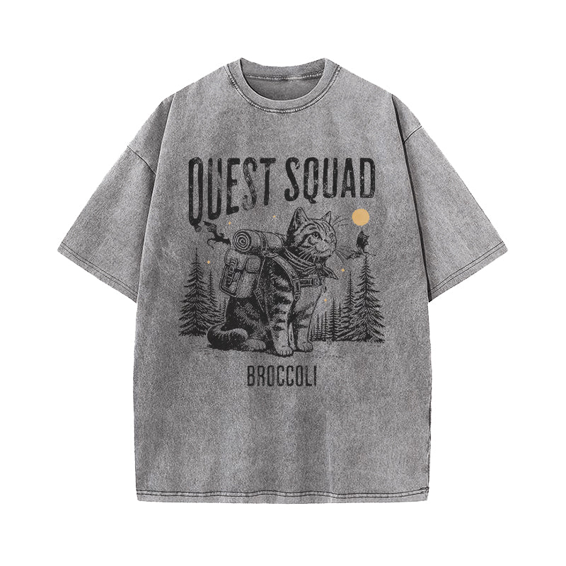 Quest Squad Onyx Storm Broccoli Cat Washed T-Shirt