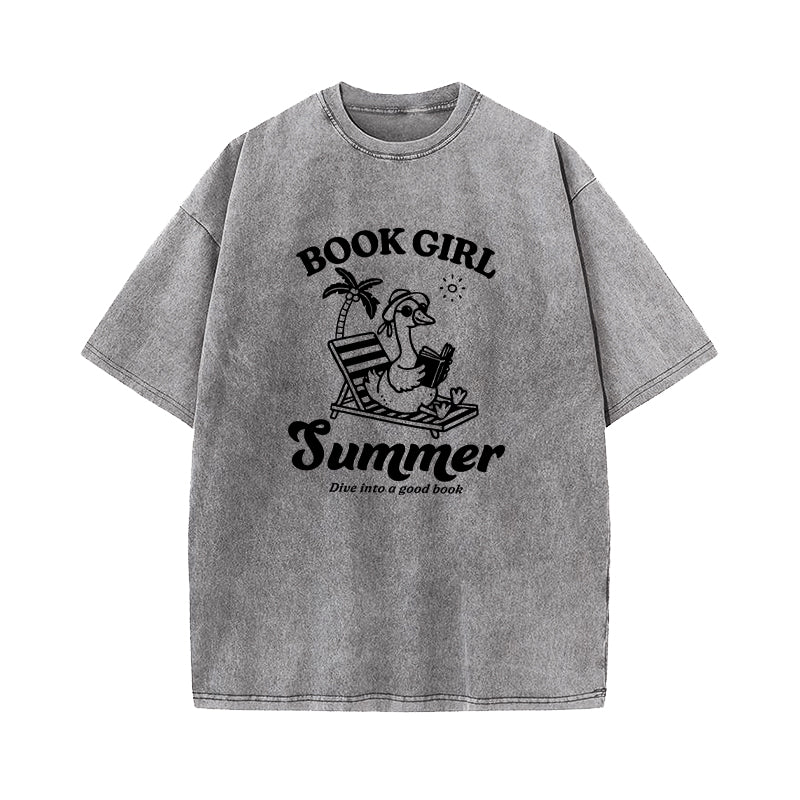 Book Girl Summer Dive Into A Good Book Washed T-Shirt