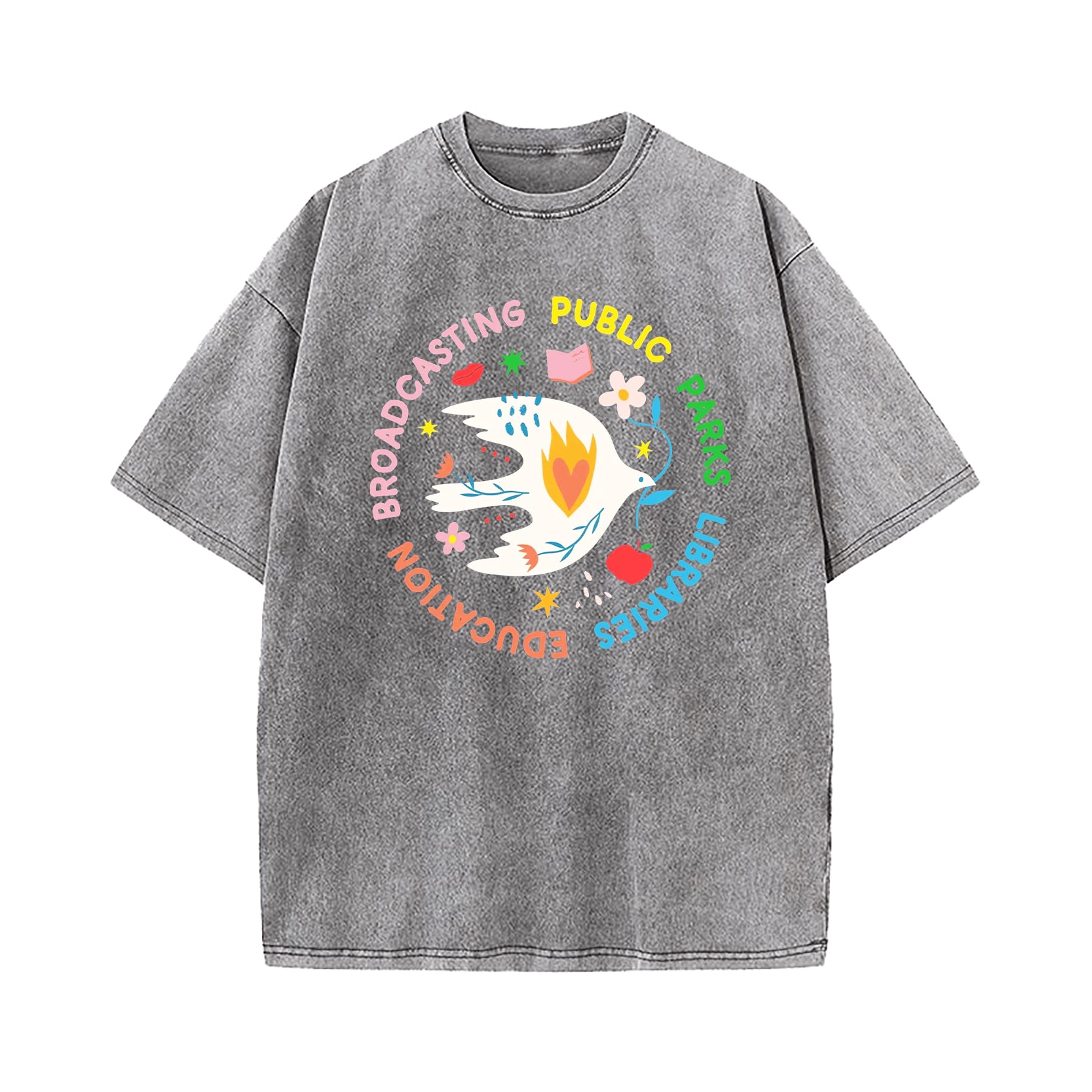 NPR PBS Libraries Public Goods Dove Washed T-Shirt