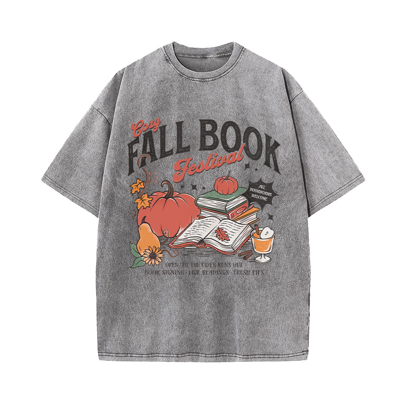 Cozy Fall Book Festival Washed T-Shirt