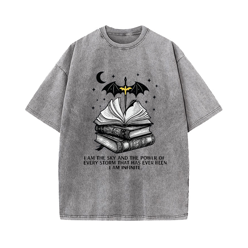 Sword and Dragon Wings I Am Infinite Washed T-Shirt