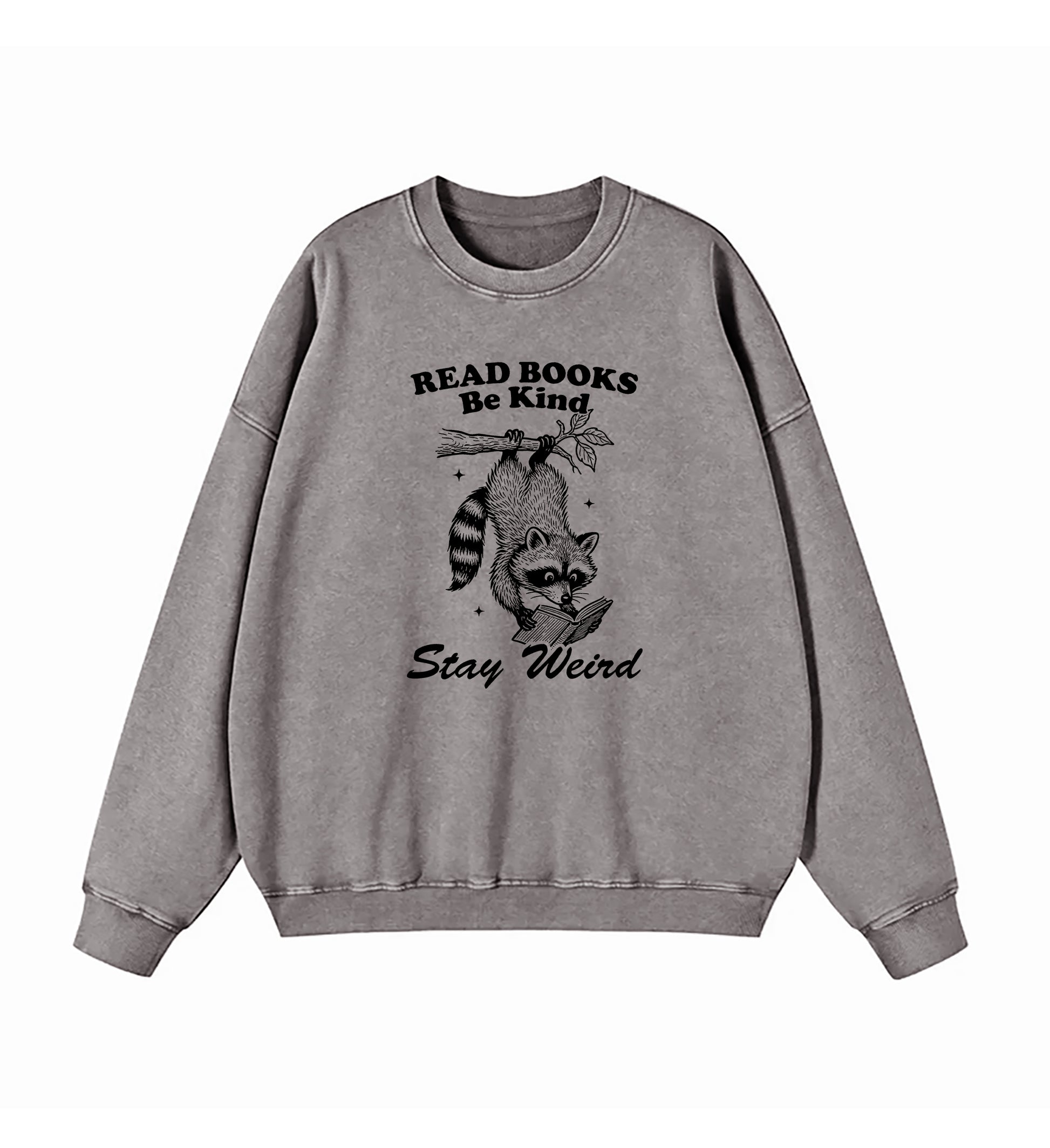 Read Books Be kind Stay Weird Raccoon Washed Sweatshirt