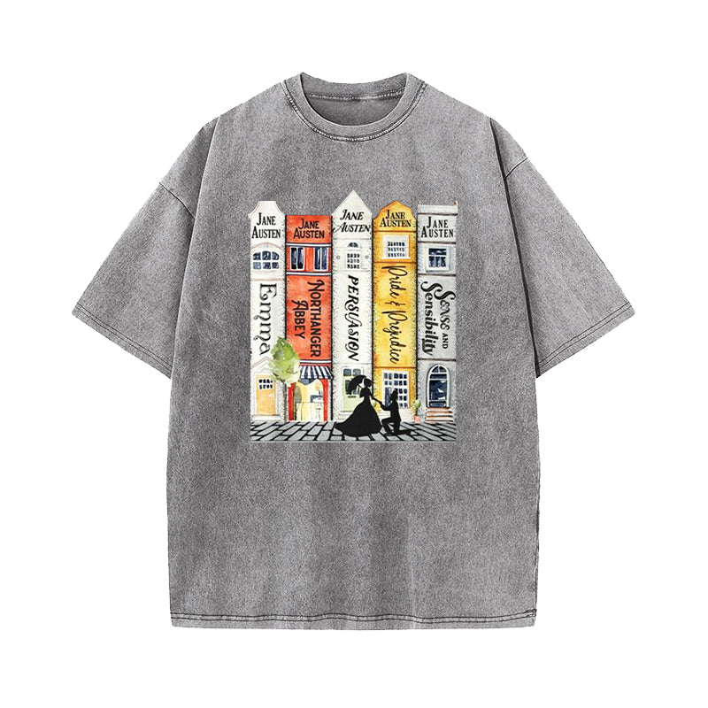 Jane Austen Books Street Romance Reader Washed T-Shirt