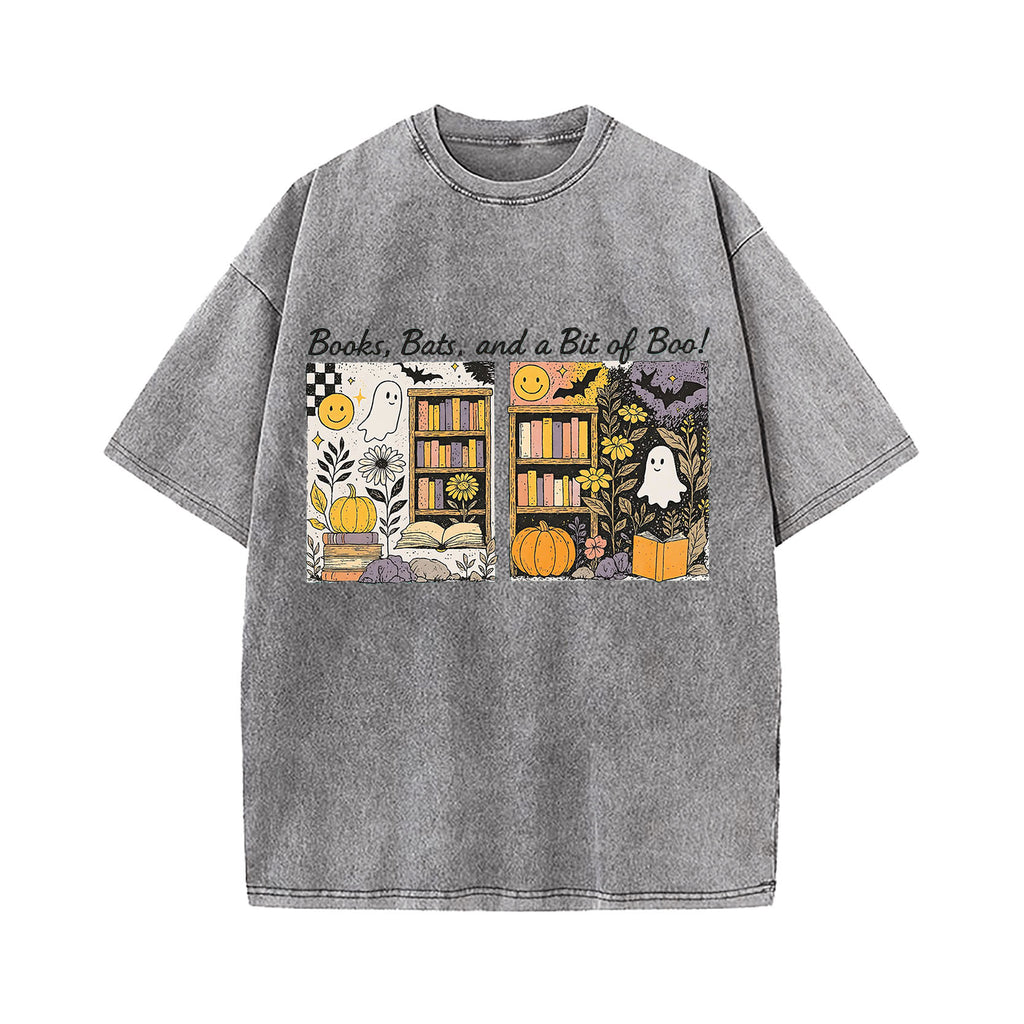 Halloween Books Bats Boo Washed T-Shirt