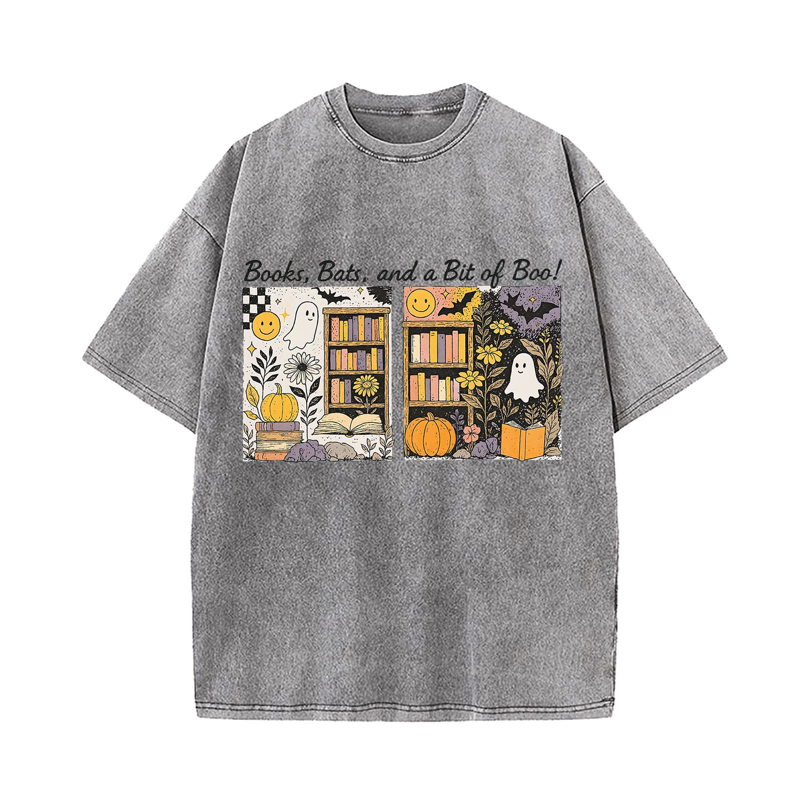 Halloween Books Bats Boo Washed T-Shirt