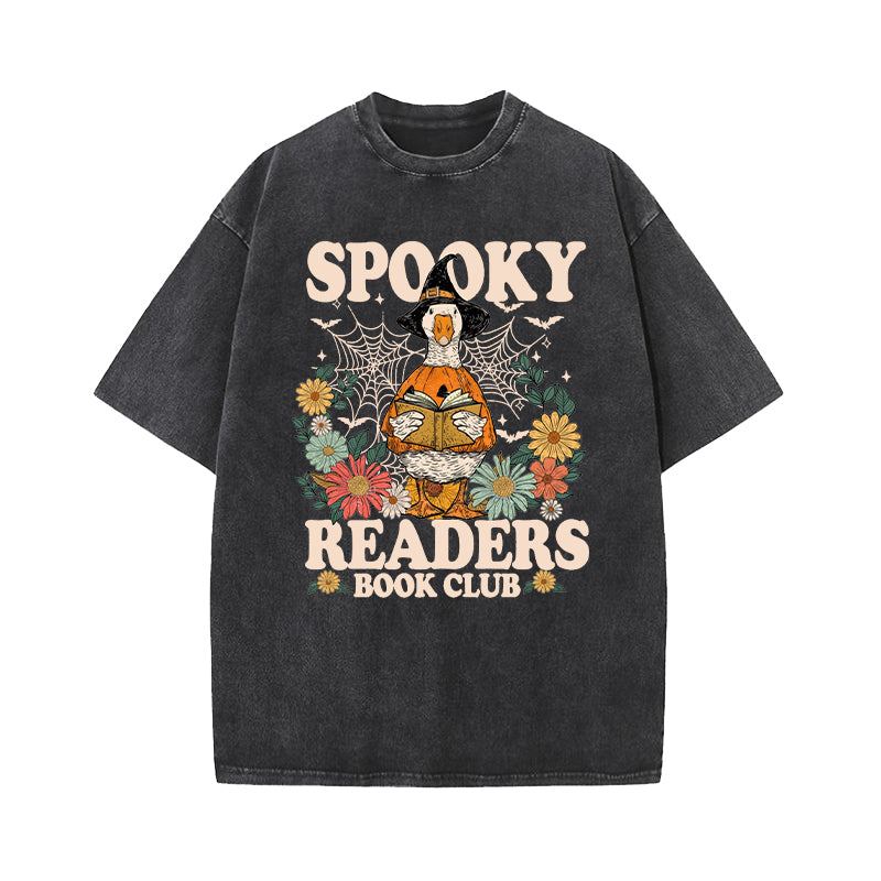 Spooky Readers Book Club Halloween Goose Washed T-Shirt
