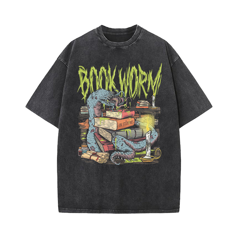 Bookworm Spooky Book Lover Washed T-shirt
