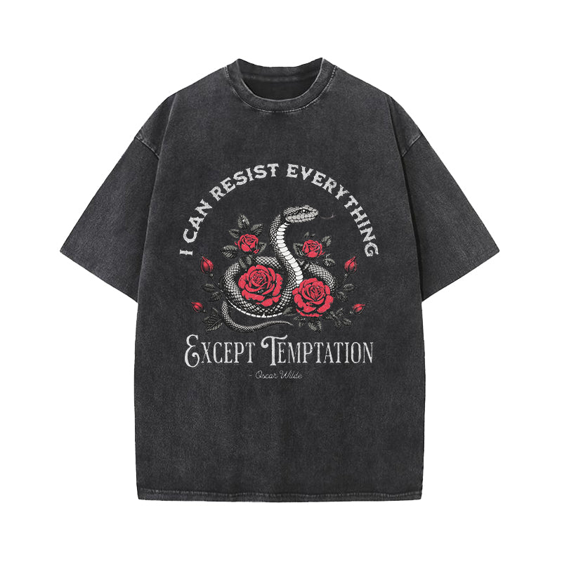 I Can Resist Everything Except Temptation Oscar Wilde Quote Washed T-Shirt