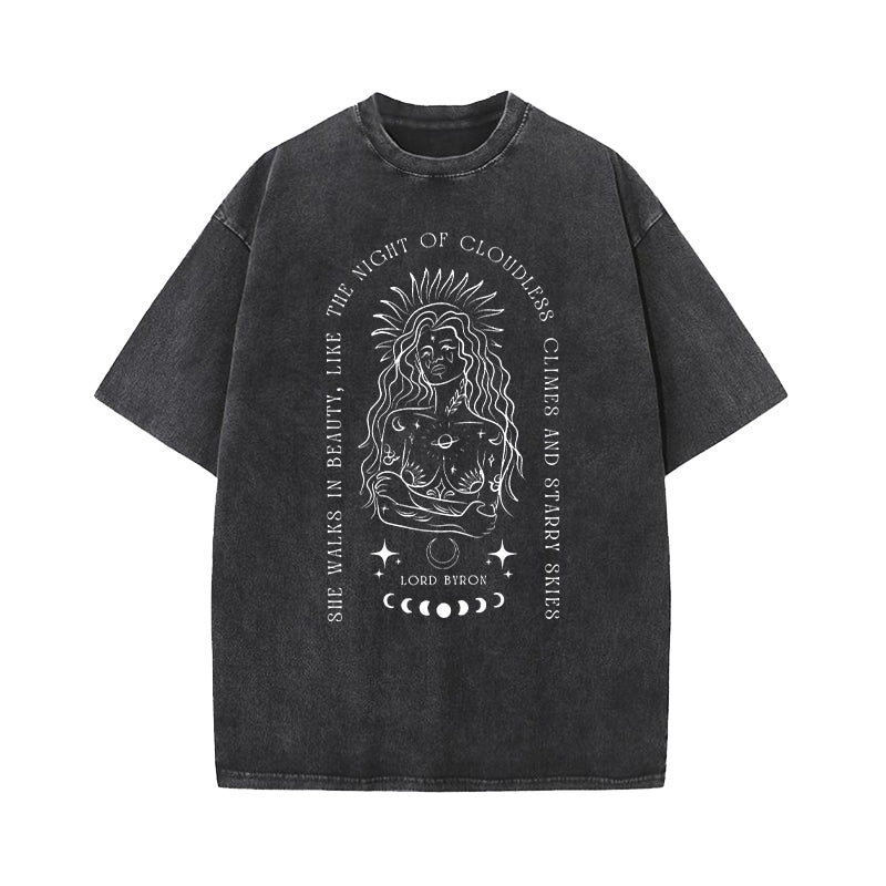 She Walks In Beauty Lord Byron Aphrodite Goddess Washed T-Shirt