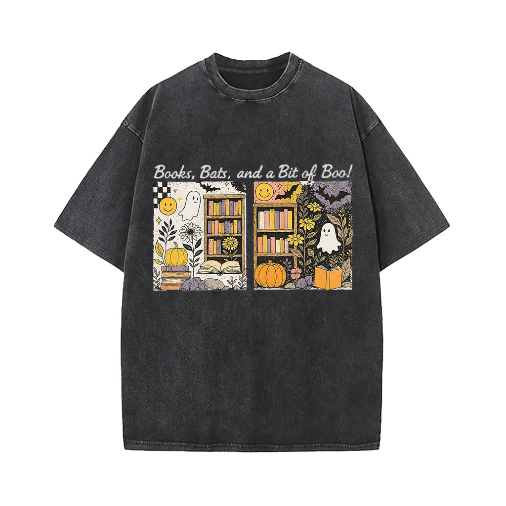 Halloween Books Bats Boo Washed T-Shirt