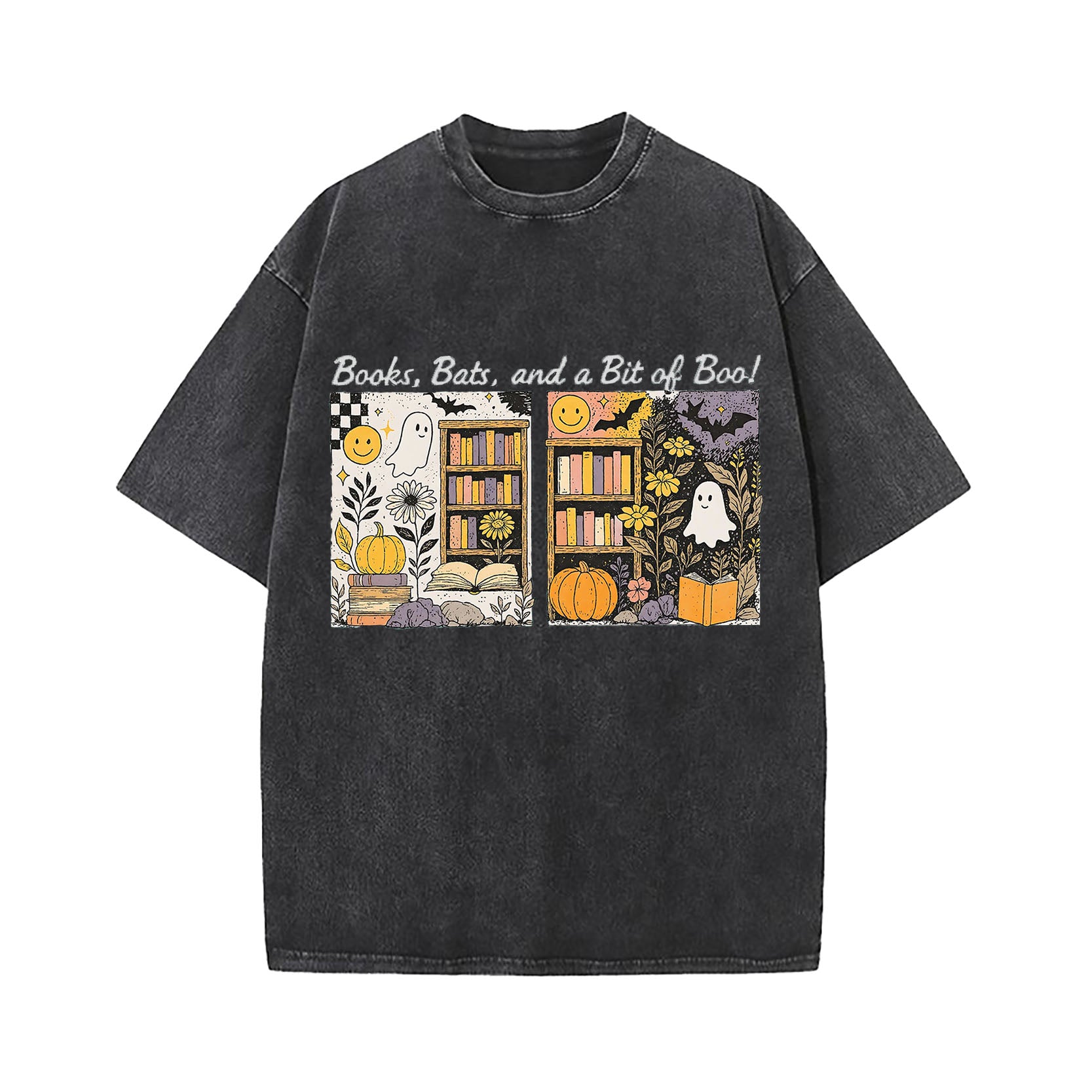 Halloween Books Bats Boo Washed T-Shirt