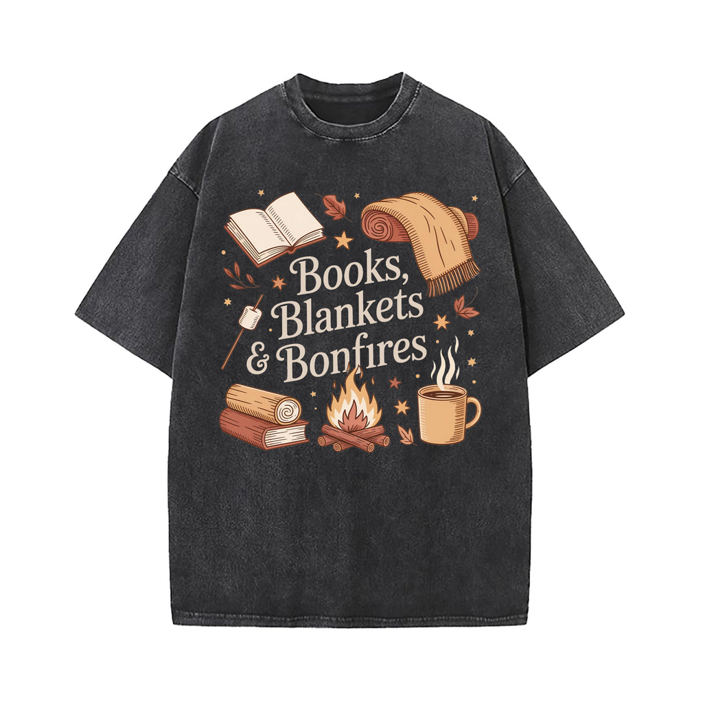 Books Blankets and Bonfires Washed T-Shirt