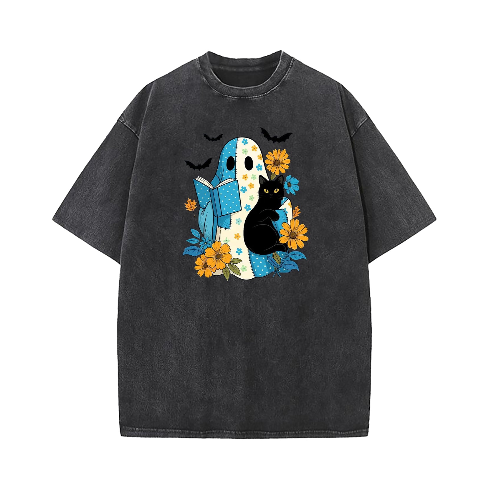 Blue Denim Patchwork Ghost Washed T-Shirt