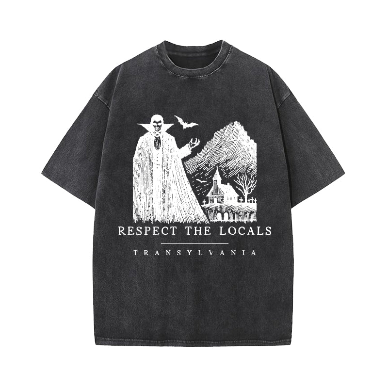 Dracula Vintage Transylvania Respect the Locals Washed T-Shirt