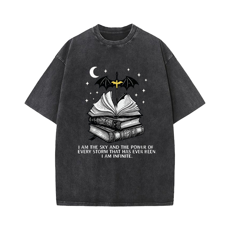 Sword and Dragon Wings I Am Infinite Washed T-Shirt