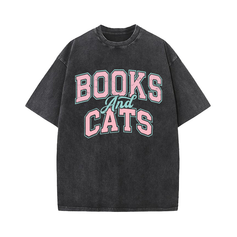 Books And Cats Washed T-Shirt