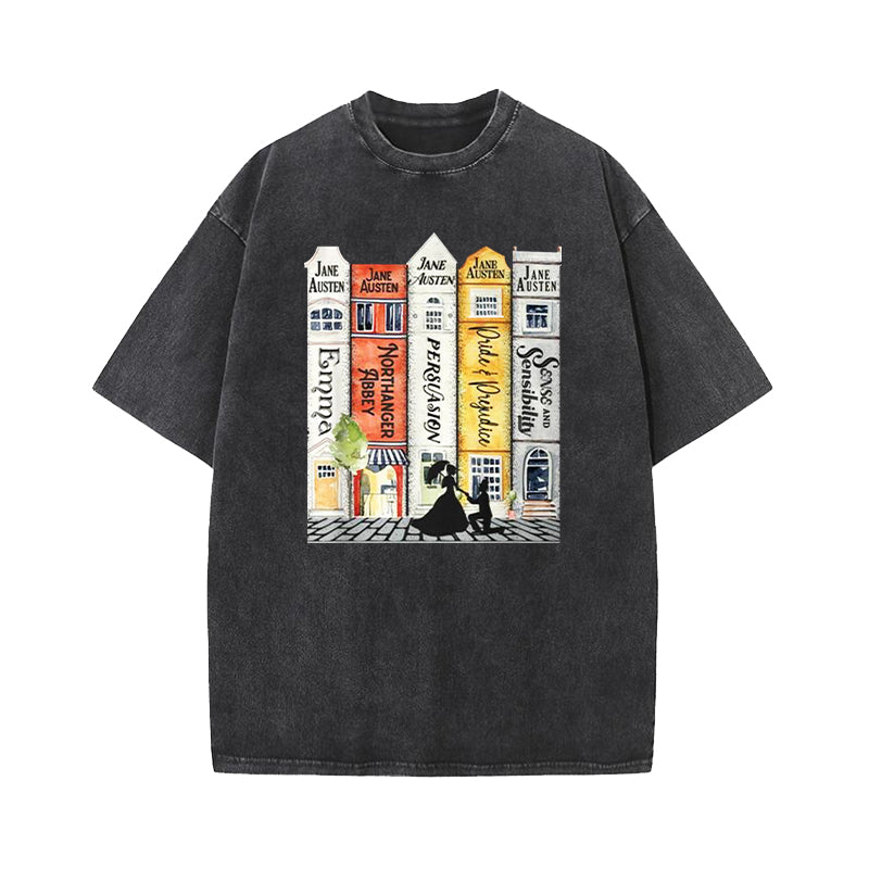 Jane Austen Books Street Romance Reader Washed T-Shirt