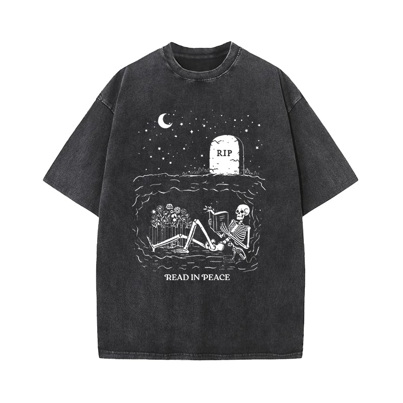 Read In Peace Skeleton Washed T-Shirt
