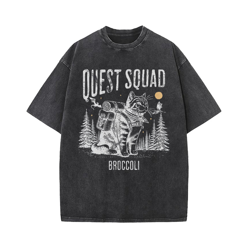 Quest Squad Onyx Storm Broccoli Cat Washed T-Shirt