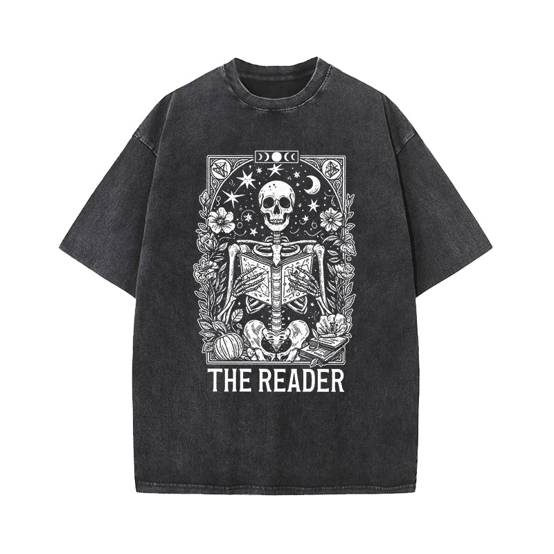 The Reader Tarot Card Skeleton Reading Washed T-Shirt