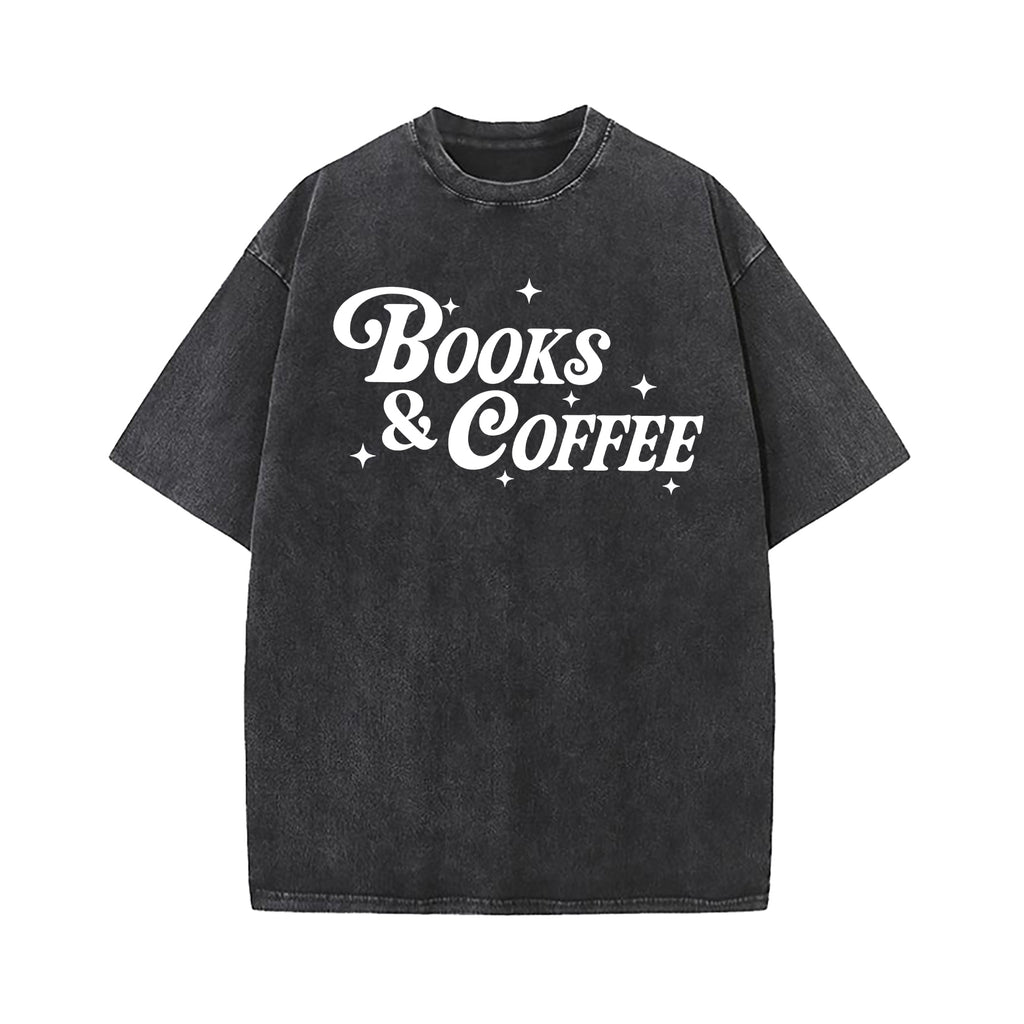 Books And Coffee Washed T-Shirt