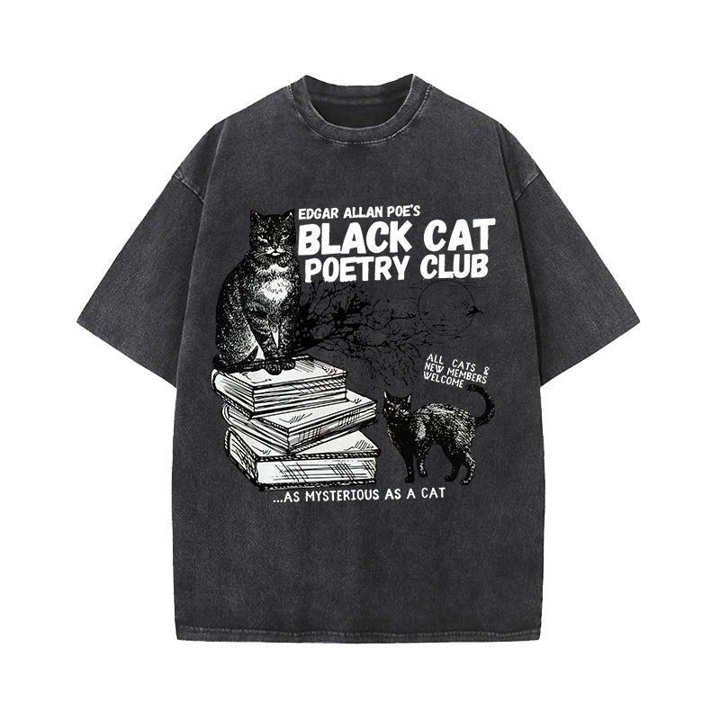 Allen Poe Poe Black Cat Poetry Club Washed T-Shirt