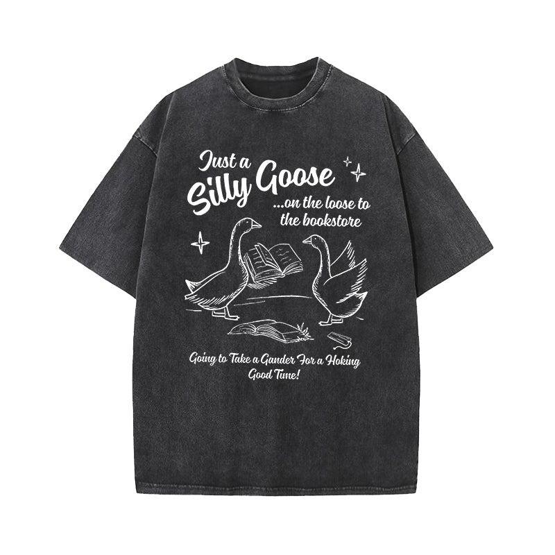 Silly Goose On The Loose To The Bookstore Washed T-Shirt