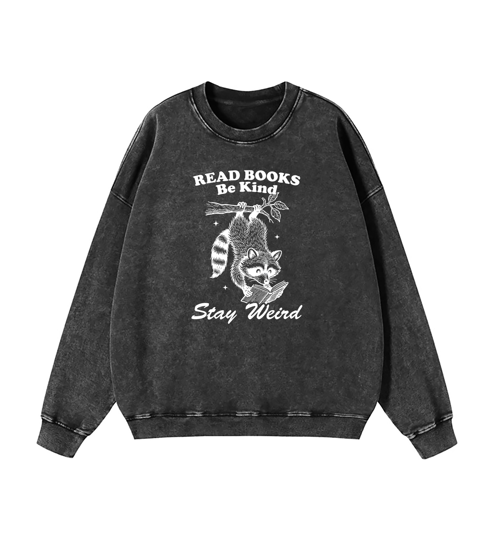 Read Books Be kind Stay Weird Raccoon Washed Sweatshirt