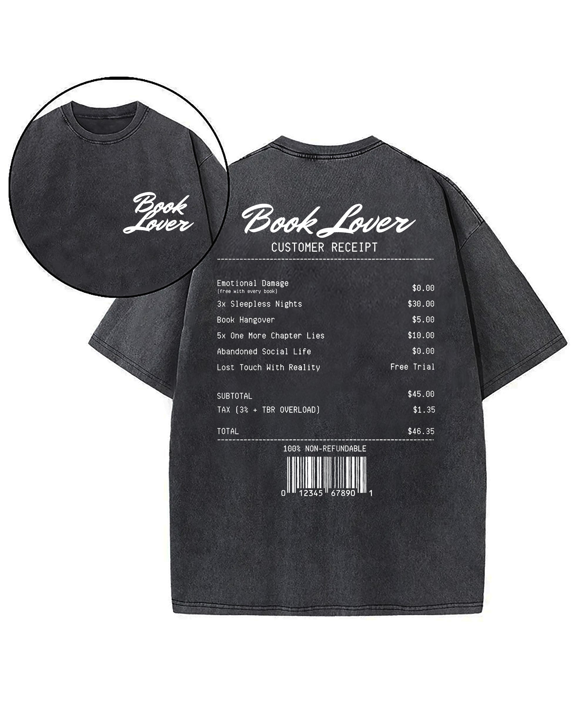 Book Lover Customer Receipt Washed T-Shirt