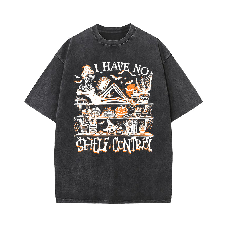 I Have No Shelf Control Halloween Washed T-Shirt