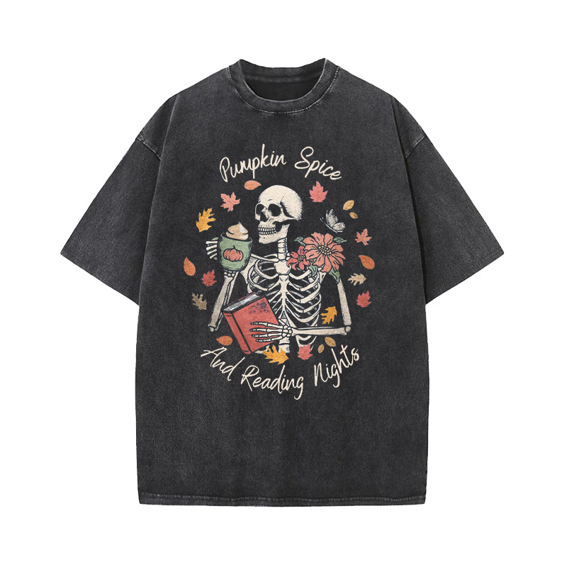 Pumpkin Spice And Reading Nights Washed T-Shirt