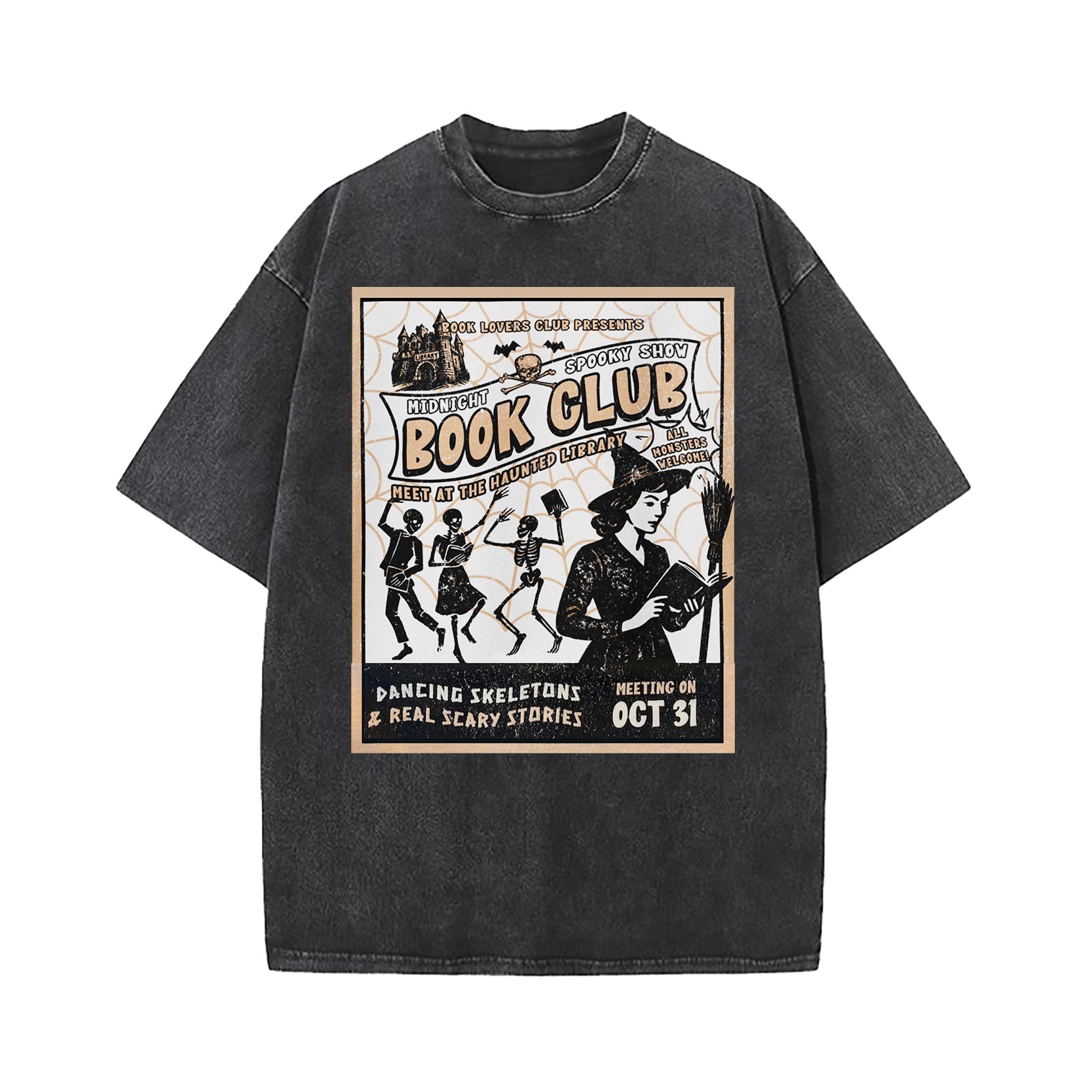 Midnight Halloween Book Club Washed T-Shirt