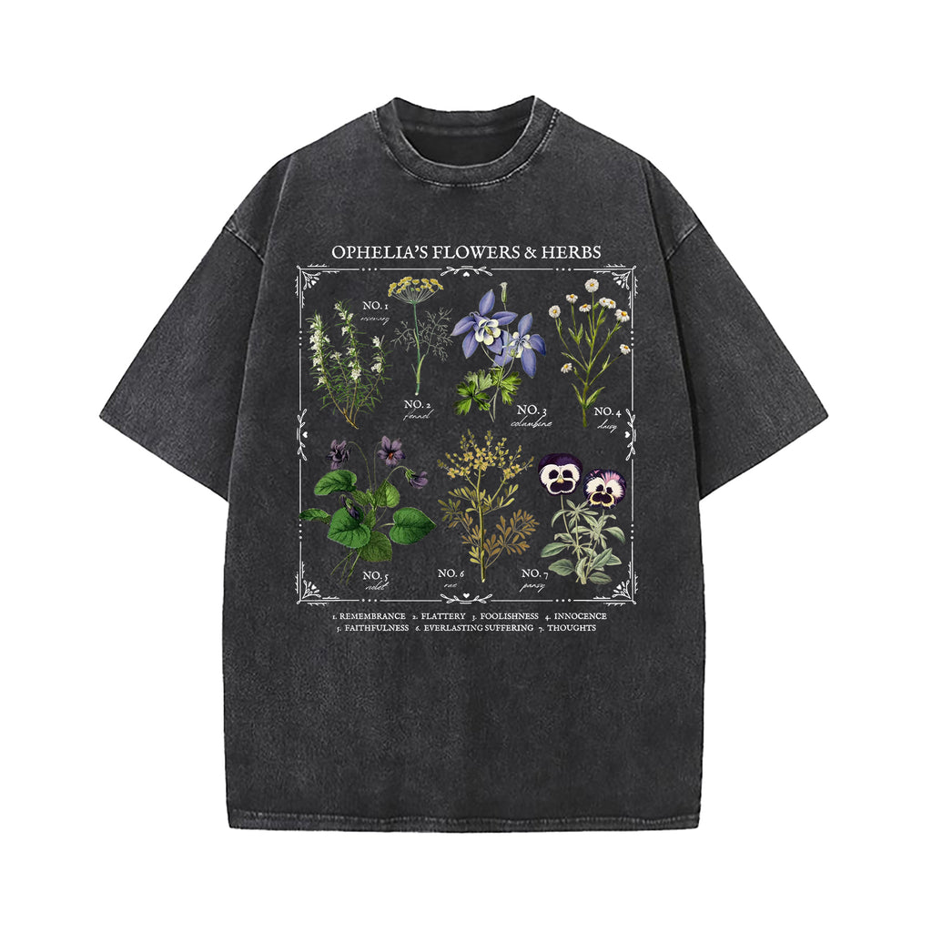 Shakespeare Ophelia Flower Chart Herbology Washed T-Shirt