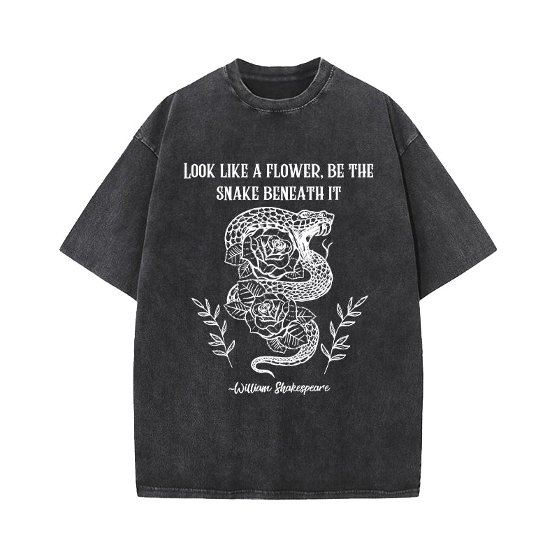 Shakespeare Poet Snake Roses Washed T-Shirt