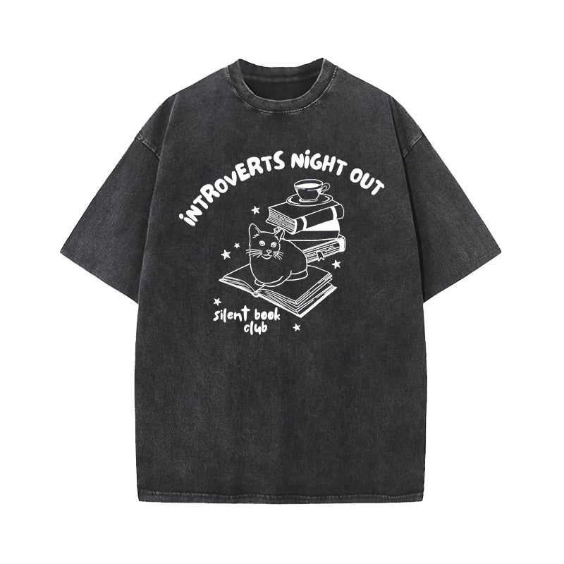 Introverts Night Out Silent Book Club Washed T-Shirt