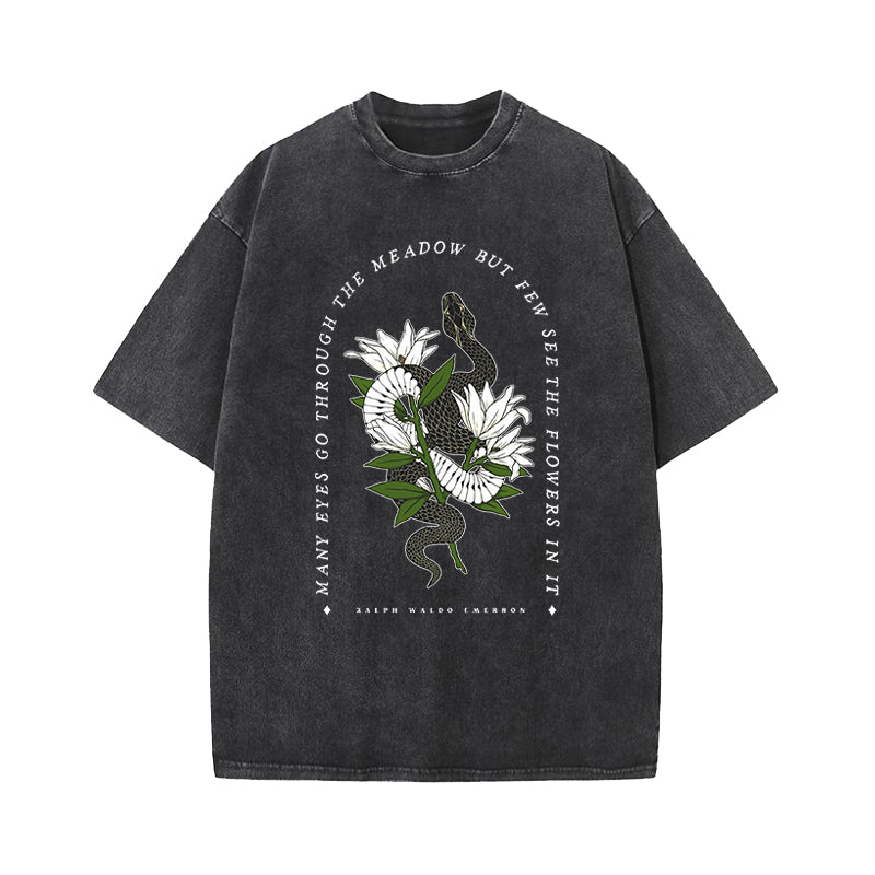 Ralph Waldo Emerson Quote But Few See The Flowers In It Washed T-Shirt