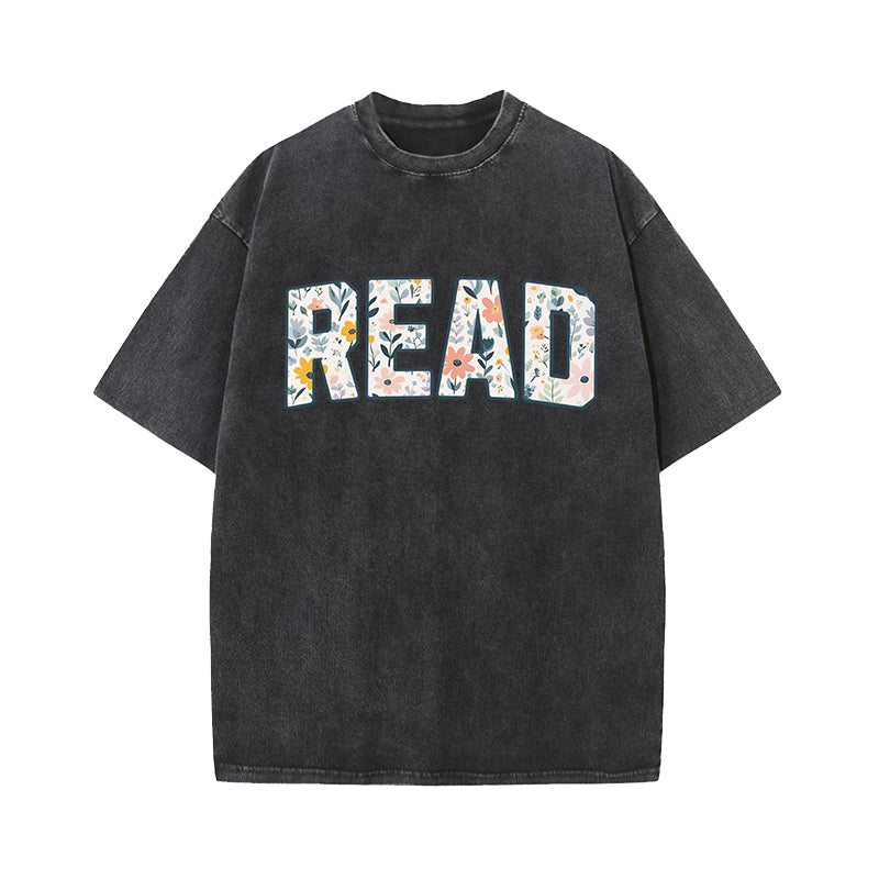 Book Lover Floral Read Washed T-Shirt