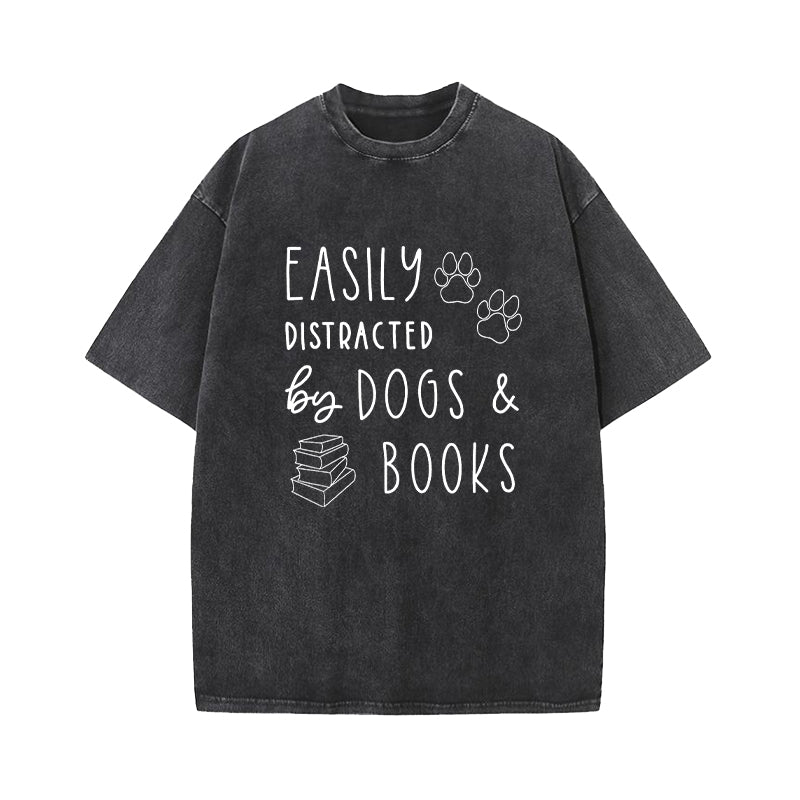 Dogs And Books Washed T-Shirt