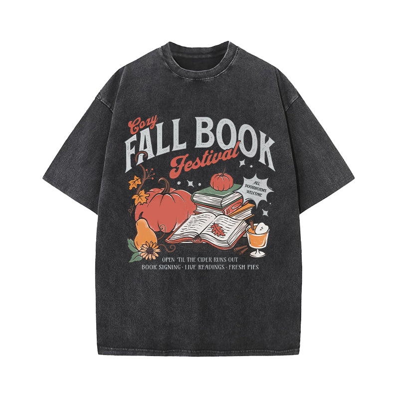 Cozy Fall Book Festival Washed T-Shirt