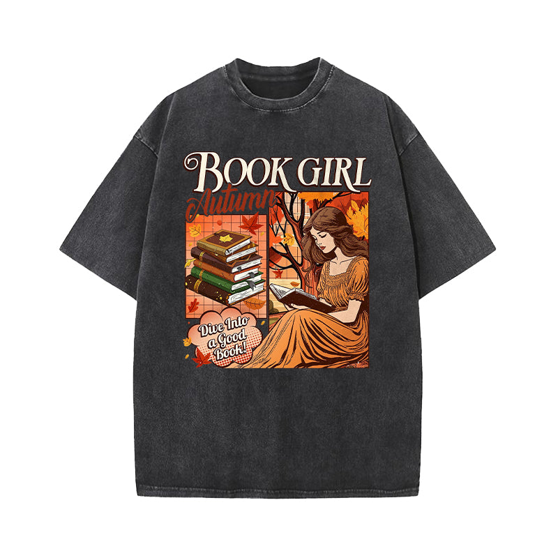 Book Girl Autumn Washed T-Shirt