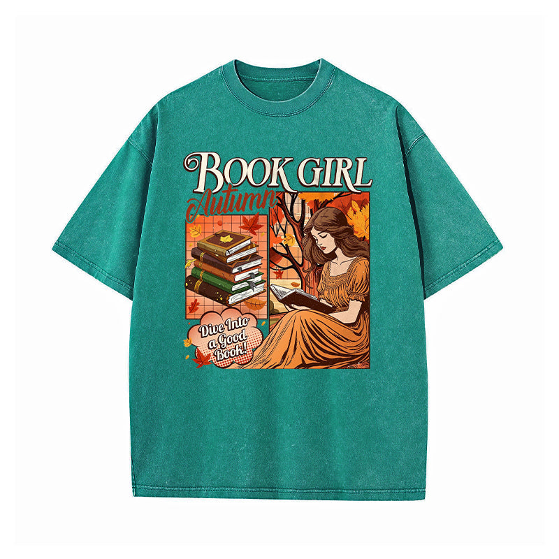 Book Girl Autumn Washed T-Shirt