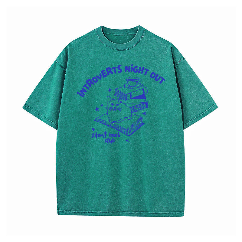 Introverts Night Out Silent Book Club Washed T-Shirt