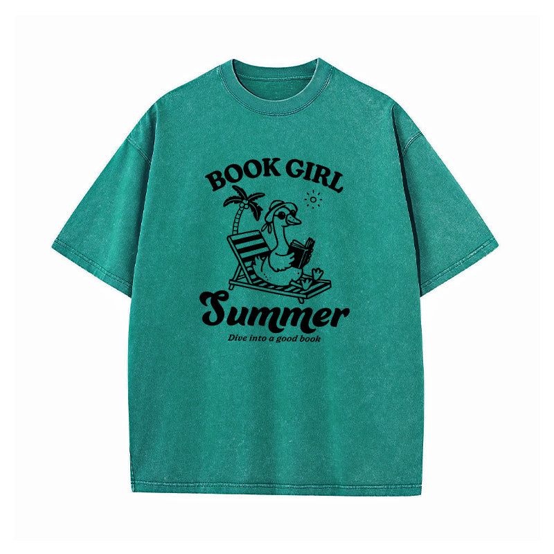 Book Girl Summer Dive Into A Good Book Washed T-Shirt