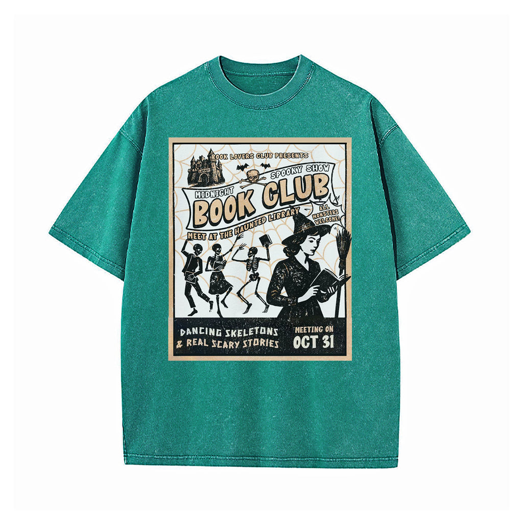 Midnight Halloween Book Club Washed T-Shirt